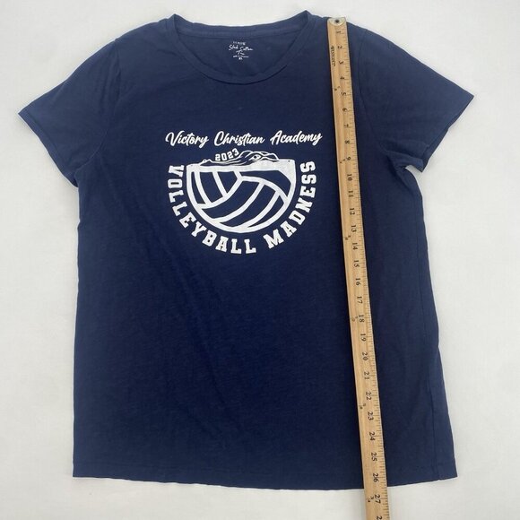 J. Crew Women's XL Blue Slub Cotton Tee  Graphic T Shirt BE092 Christian Academy - Picture 4 of 8